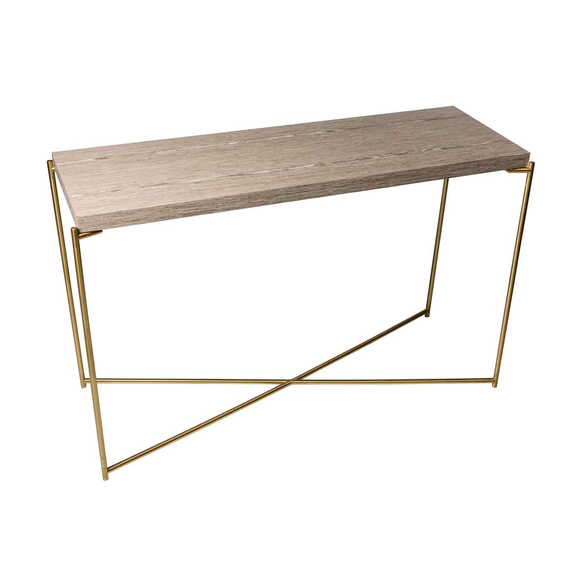 Iris Large Console Table - Weathered Oak & Brass Frame