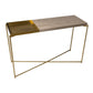 Iris Large Console Table - Large Weathered Oak Top & Small Brass Tray, Brass Frame