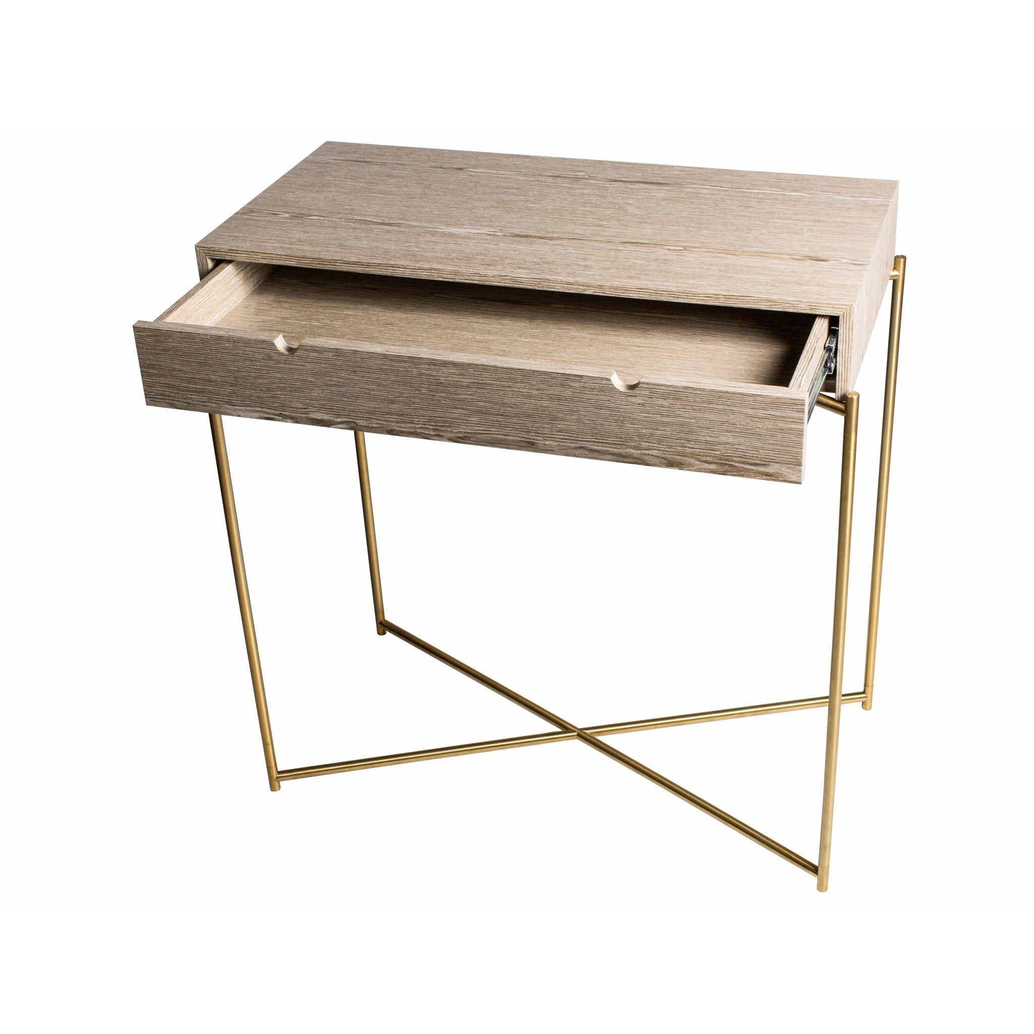 Iris Small Weathered Oak Console Table With Drawer & Brass Frame