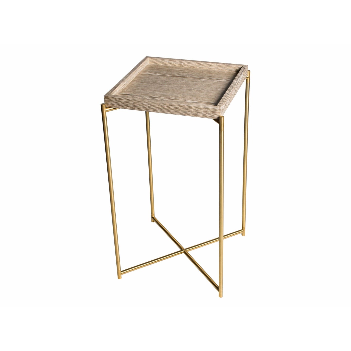 Iris Square Tray Top Plant Stand - Weathered Oak Tray & Brass Frame