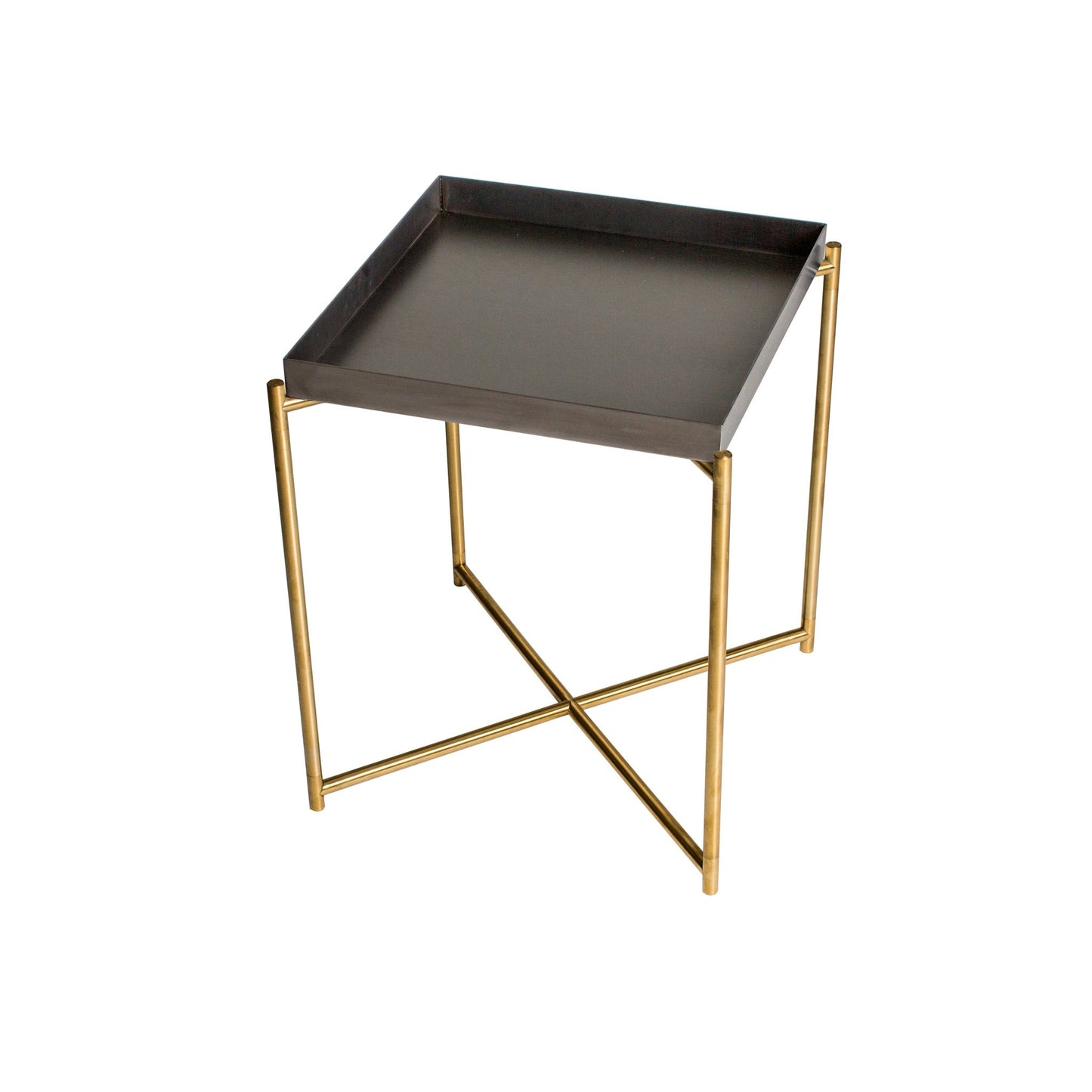 Iris Square Tray Top Side Table - Gun Metal Tray & Brass Frame