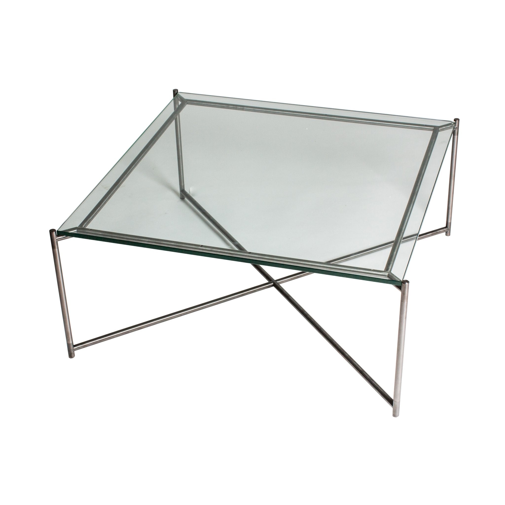 Iris Square Coffee Table - Clear Glass Top & Gun Metal Frame