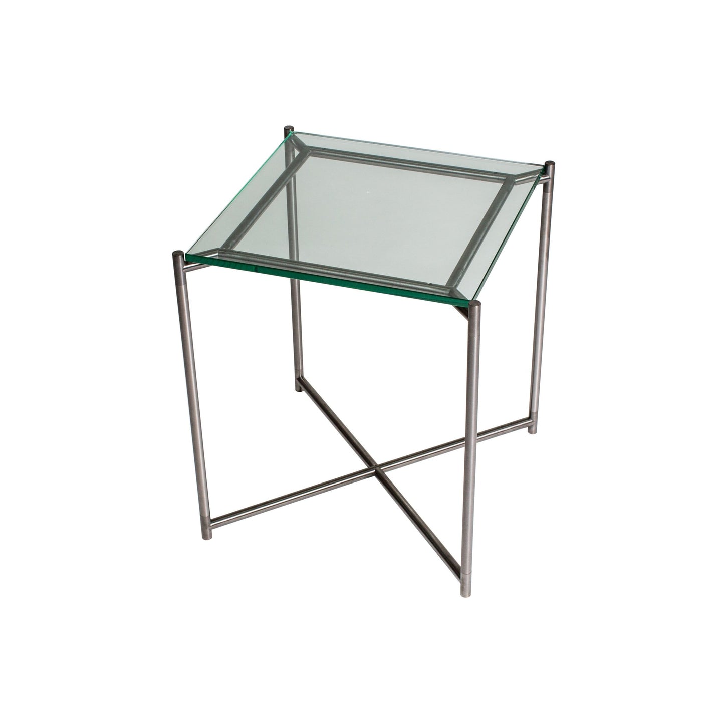 Iris Square Side Table - Clear Glass Top & Gun Metal Frame