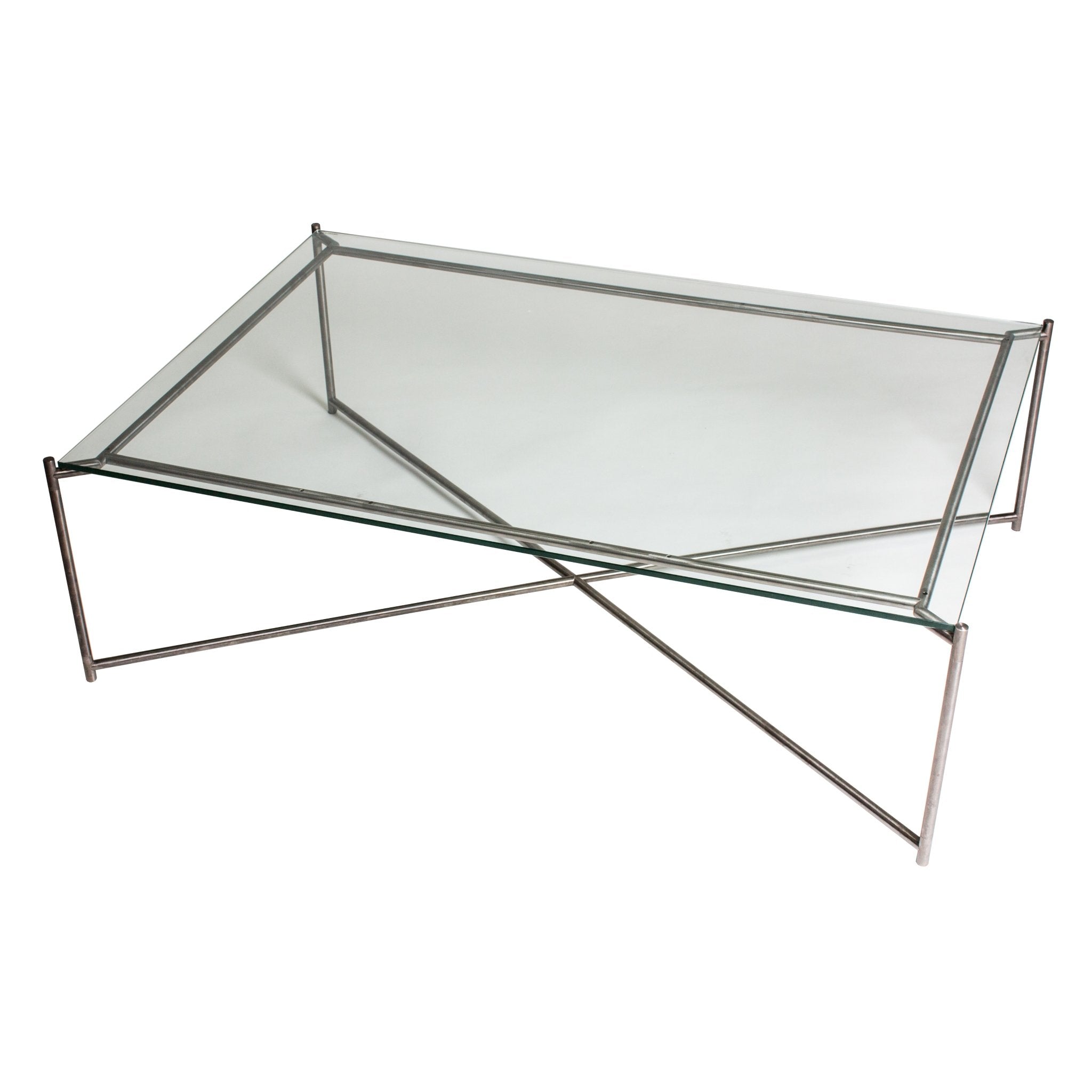 Iris Rectangular Coffee Table - Clear Glass Top & Gun Metal Frame