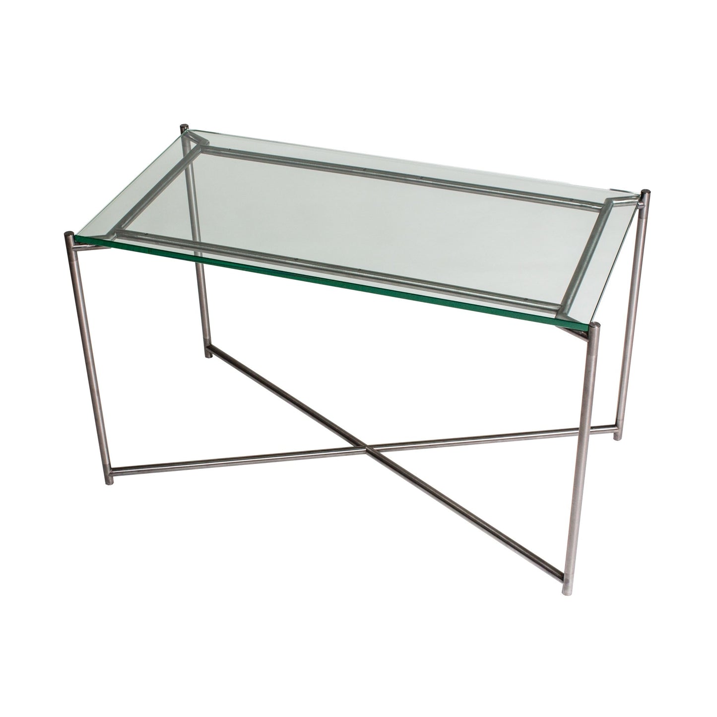 Iris Rectangular Side Table - Clear Glass Top & Gun Metal Frame