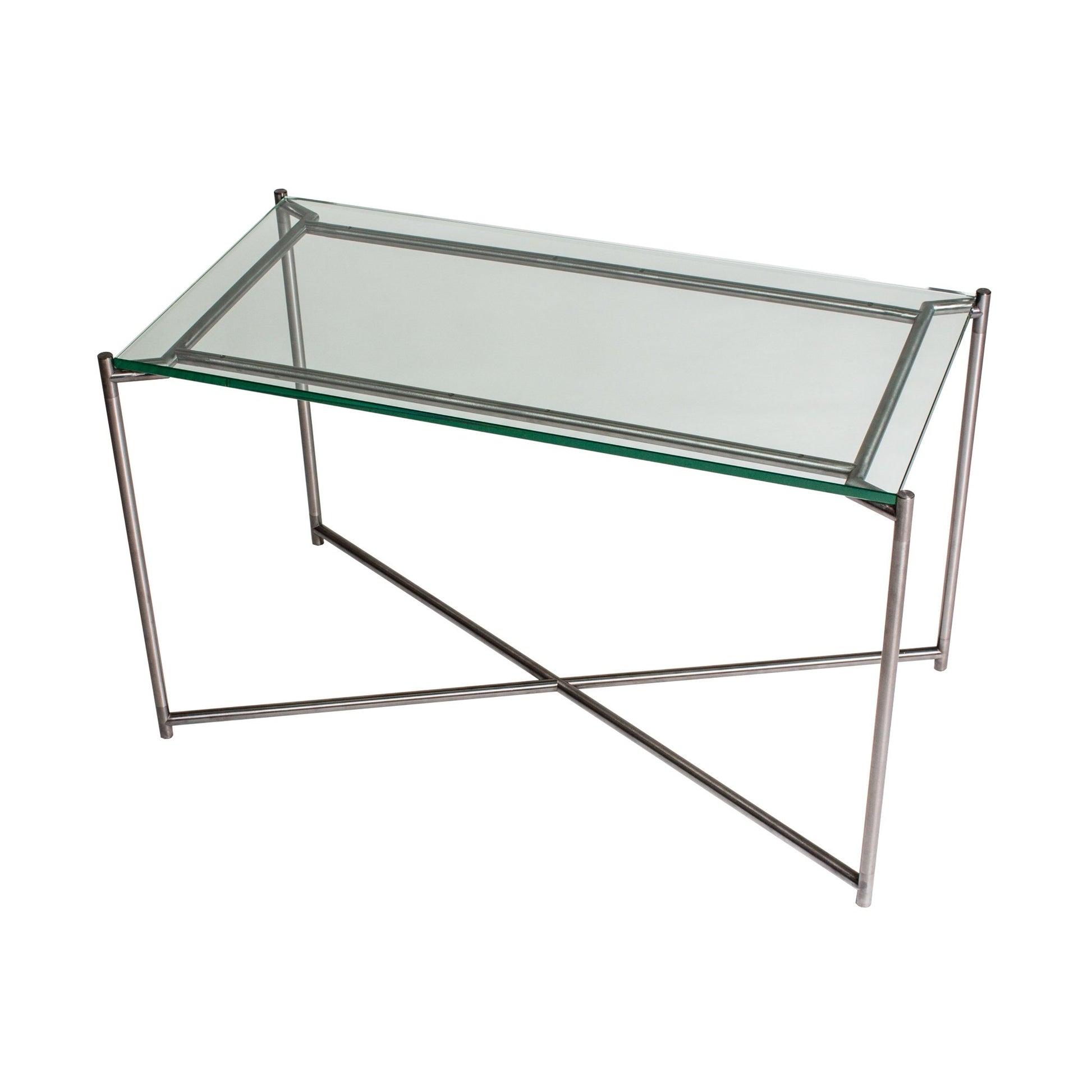 Iris Rectangular Side Table - Clear Glass Top & Gun Metal Frame