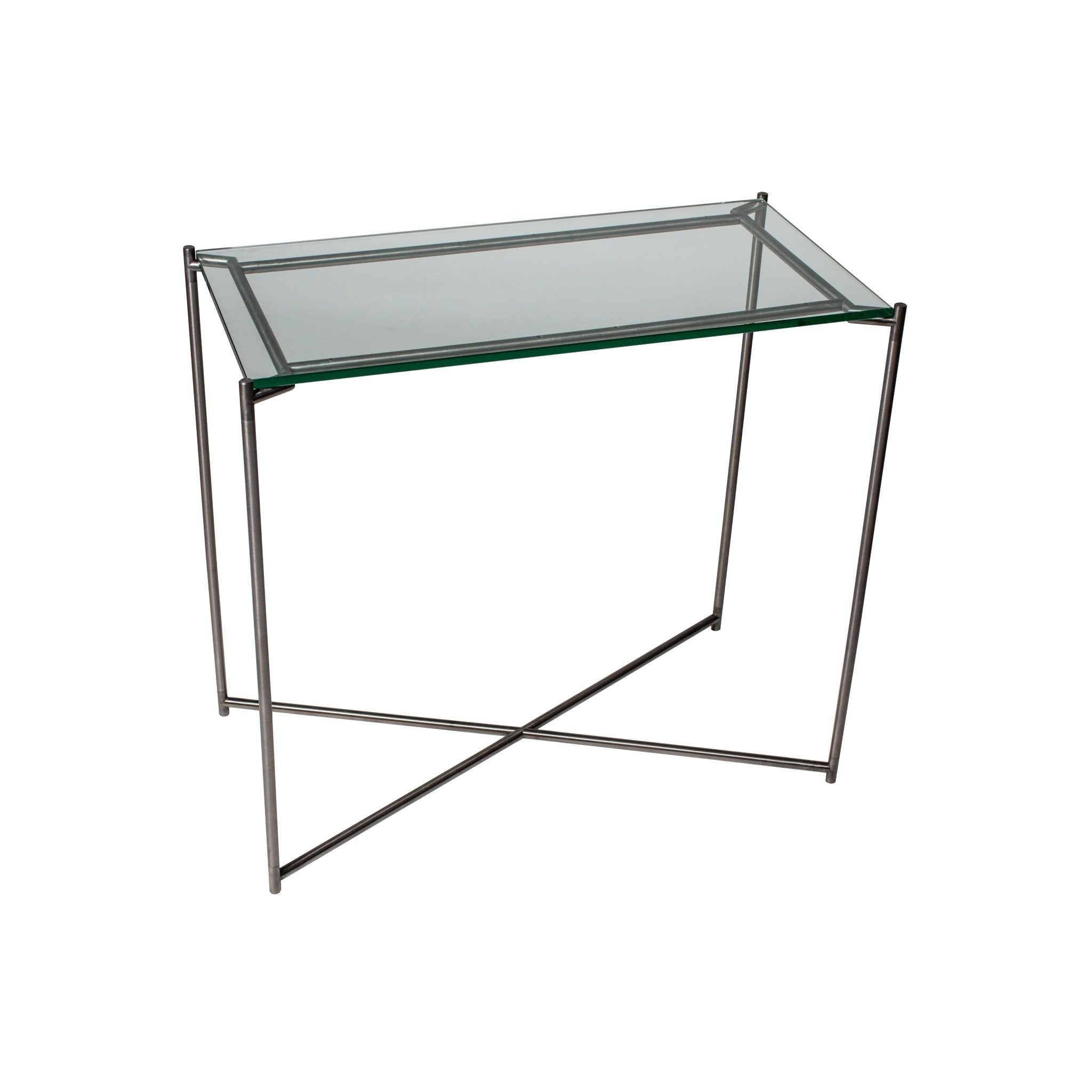 Iris Small Console Table - Clear Glass Top & Gun Metal Frame