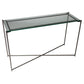 Iris Large Glass Top Console Table With Gun Metal Frame