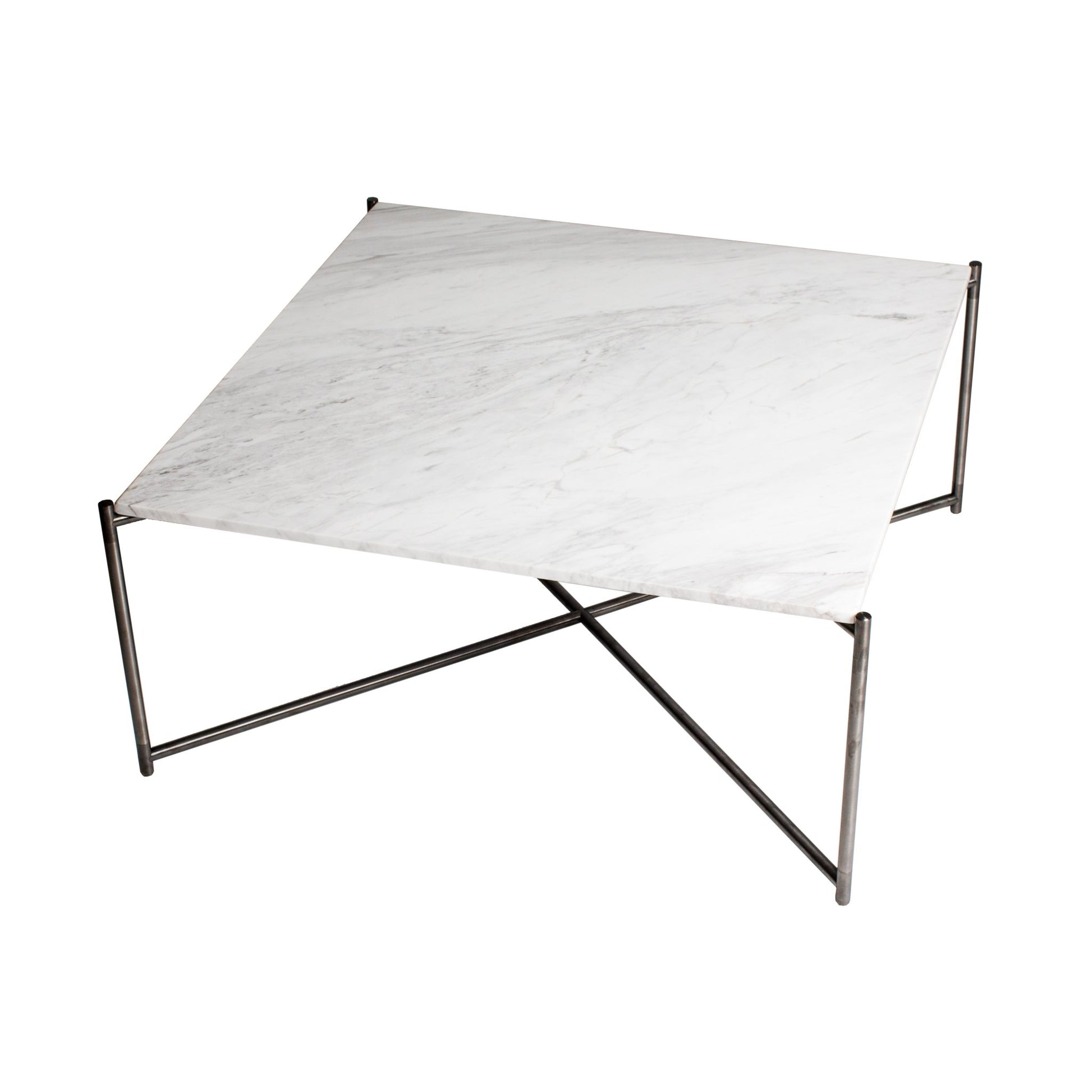 Iris Square Coffee Table - White Marble Top & Gun Metal Frame