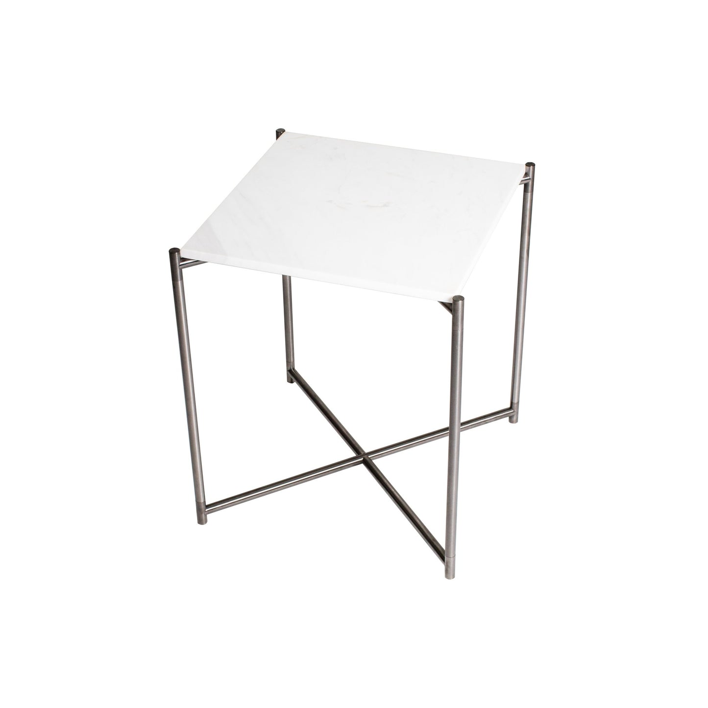 Iris Square Side Table - White Marble Top & Gun Metal Frame
