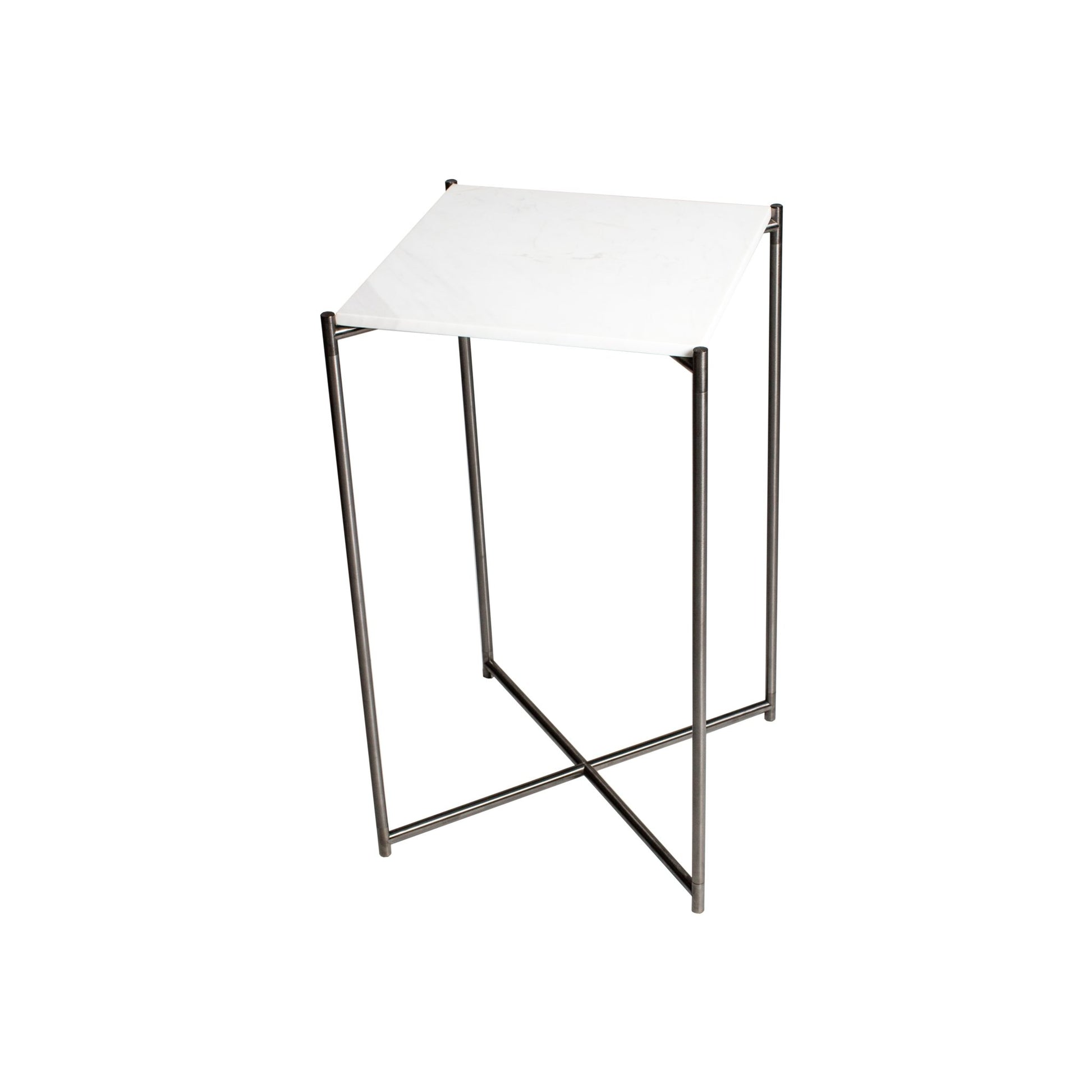 Iris Square Plant Stand - White Marble Top & Gun Metal Frame