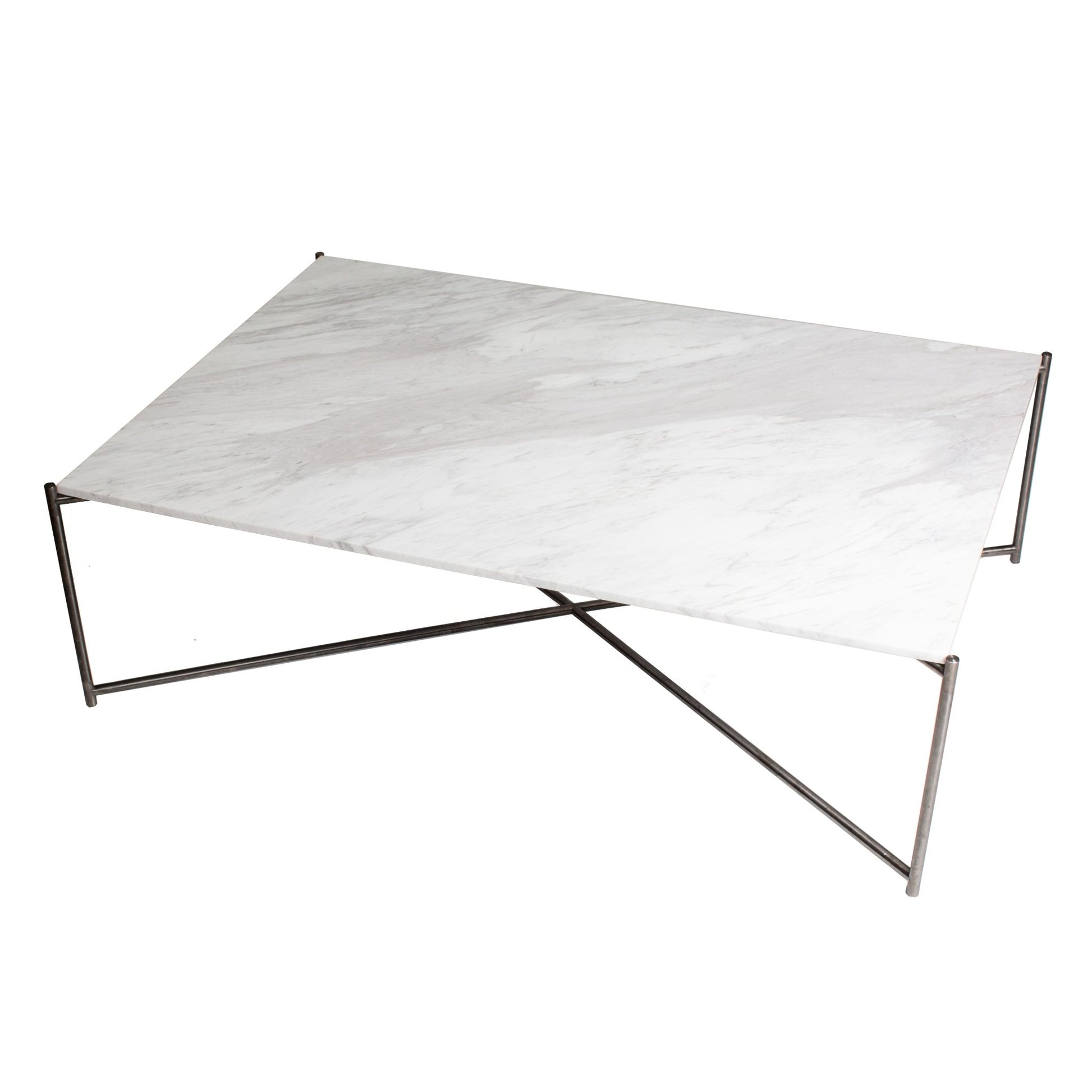 Iris Rectangular Coffee Table - White Marble Top & Gun Metal Frame