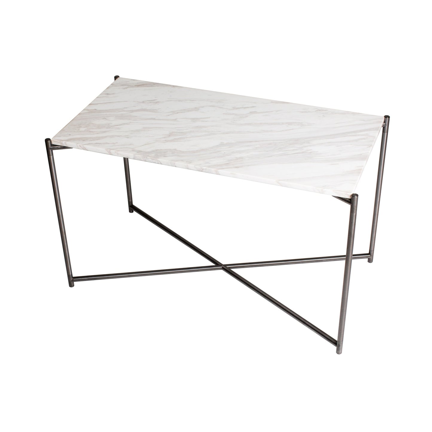 Iris Rectangular Side Table - White Marble Top & Gun Metal Frame