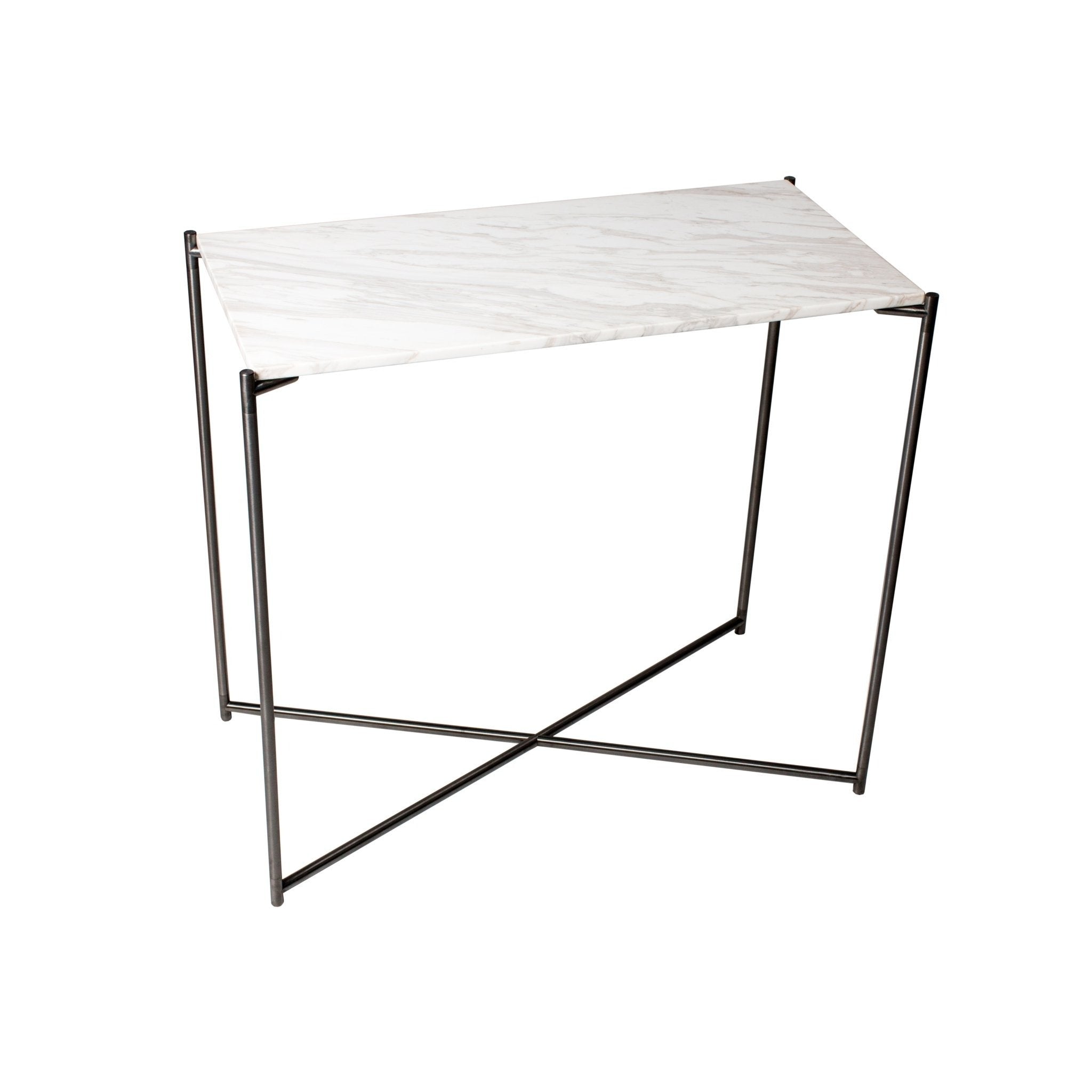 Iris Small Console Table - White Marble Top & Gun Metal Frame