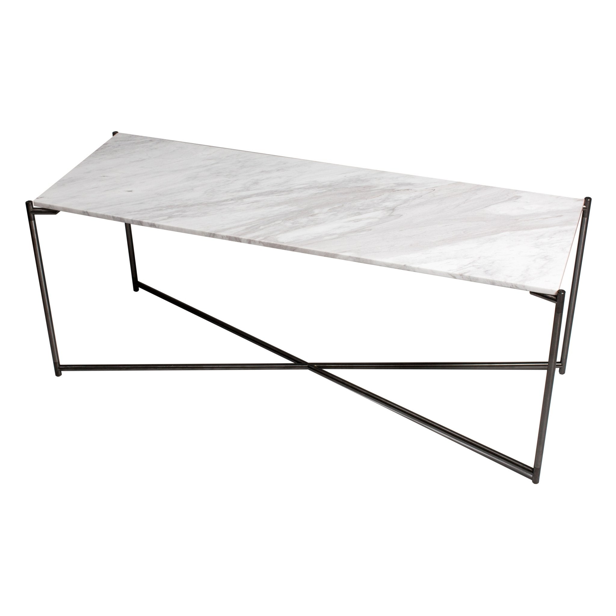 Iris Large TV Stand - White Marble Top & Gun Metal Frame