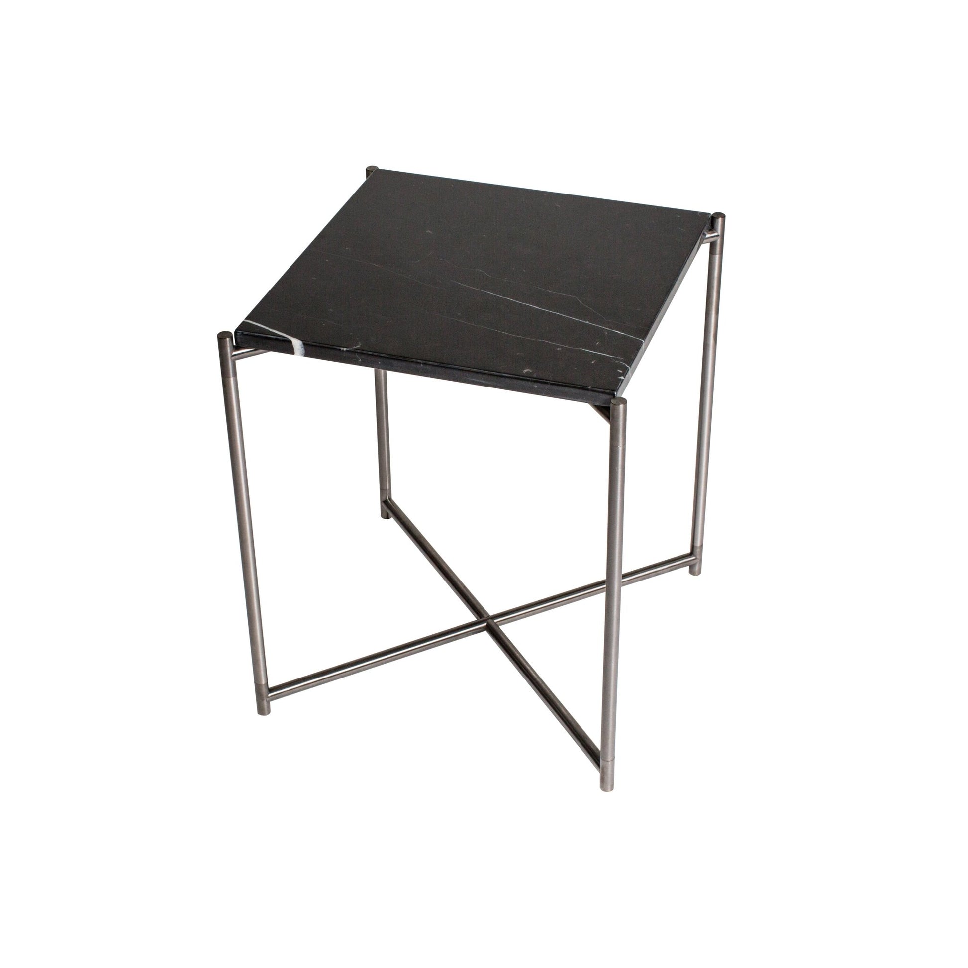Iris Square Side Table - Black Marble Top & Gun Metal Frame