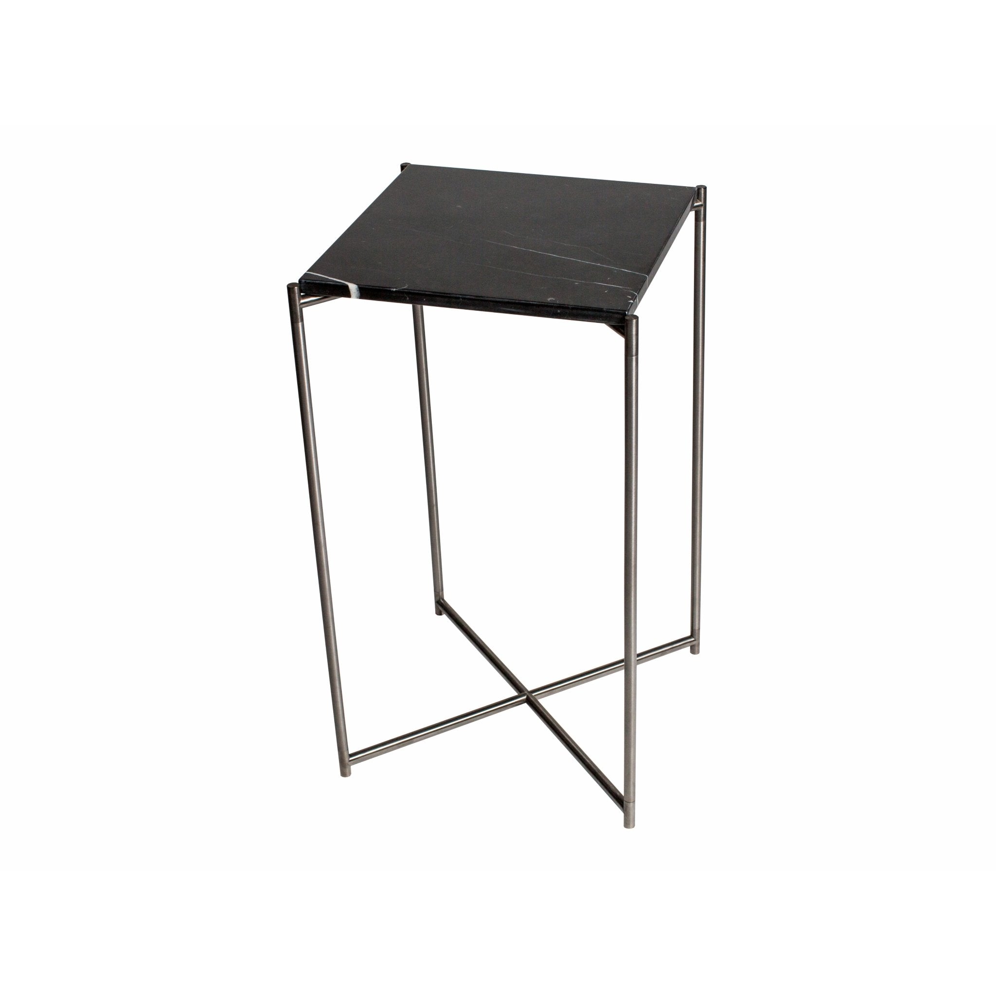 Iris Square Plant Stand - Black Marble Top & Gun Metal Frame