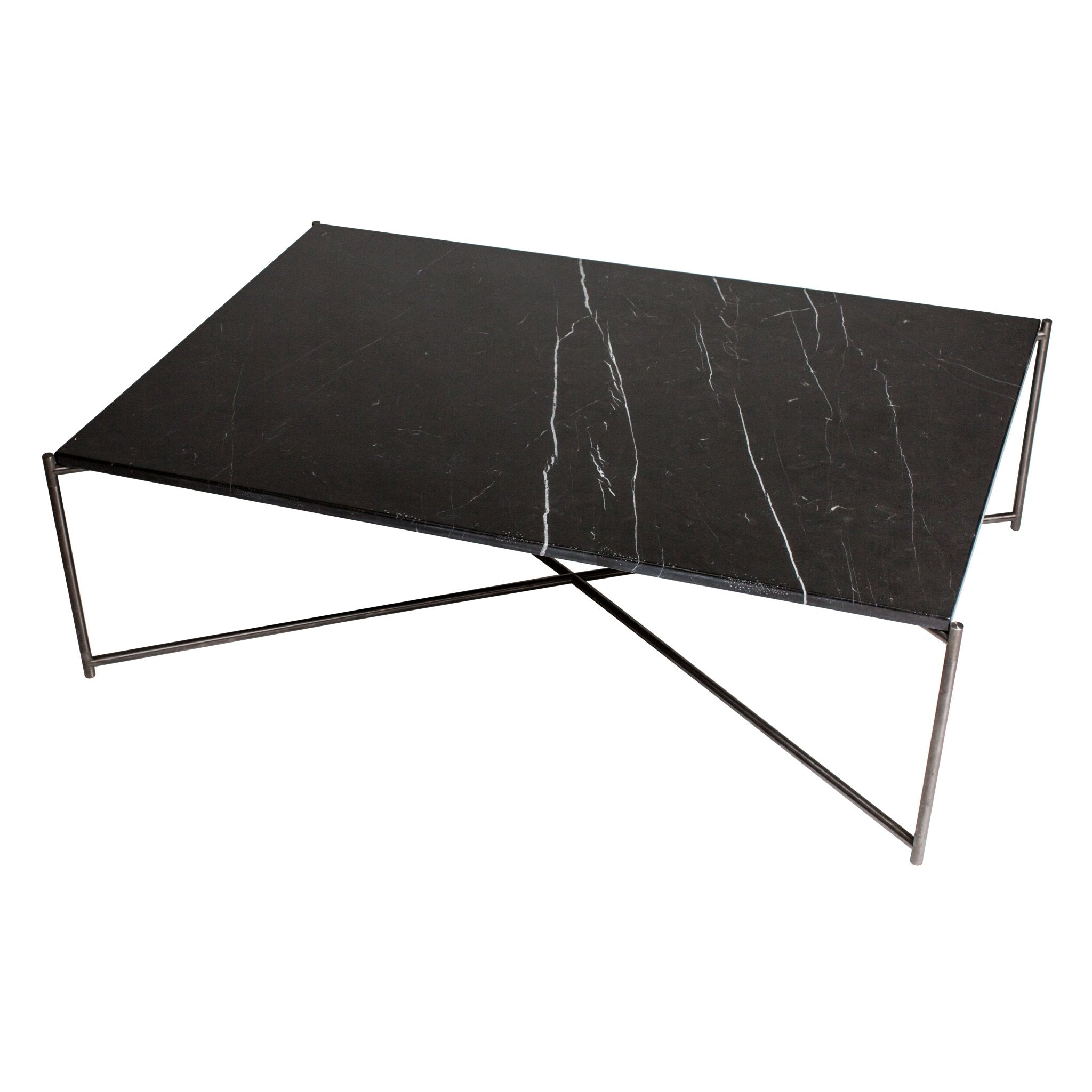 Iris Rectangular Coffee Table - Black Marble Top & Gun Metal Frame