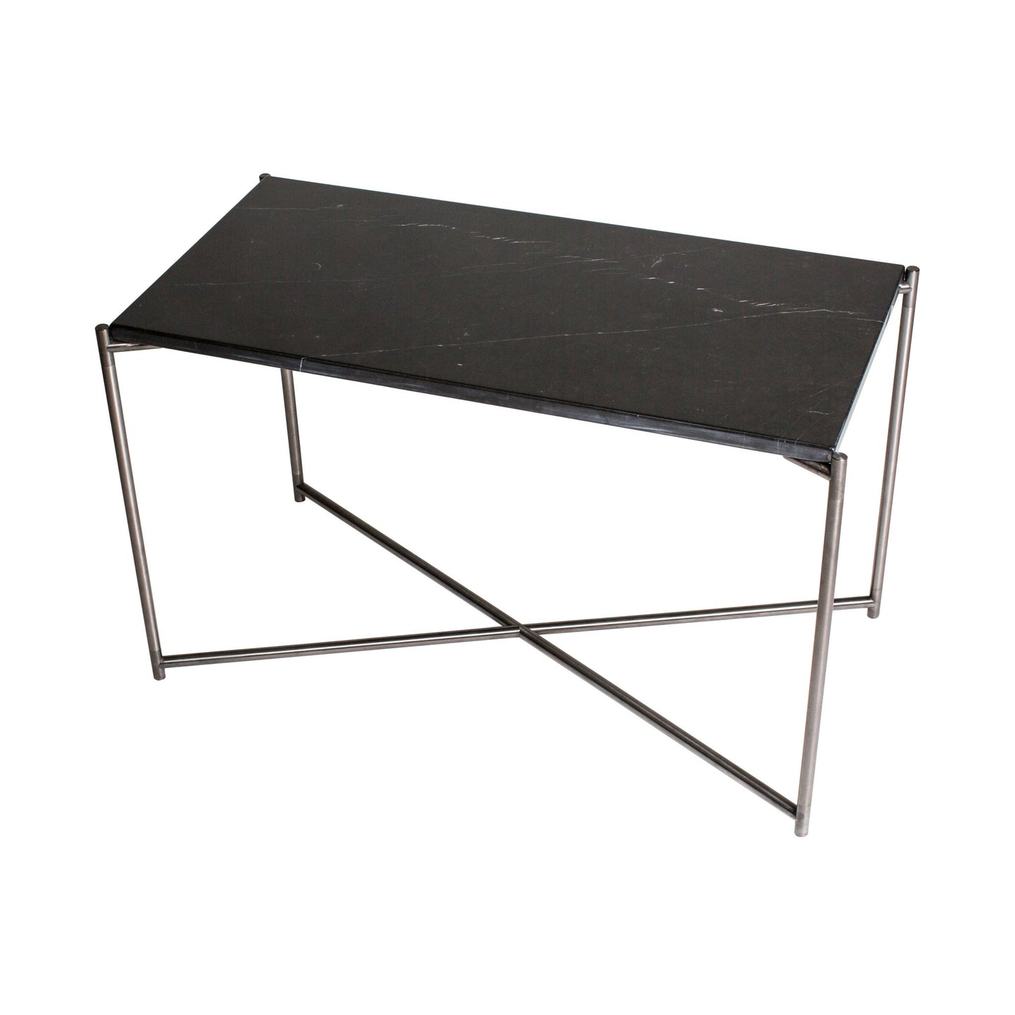 Iris Rectangular Side Table - Black Marble Top & Gun Metal Frame