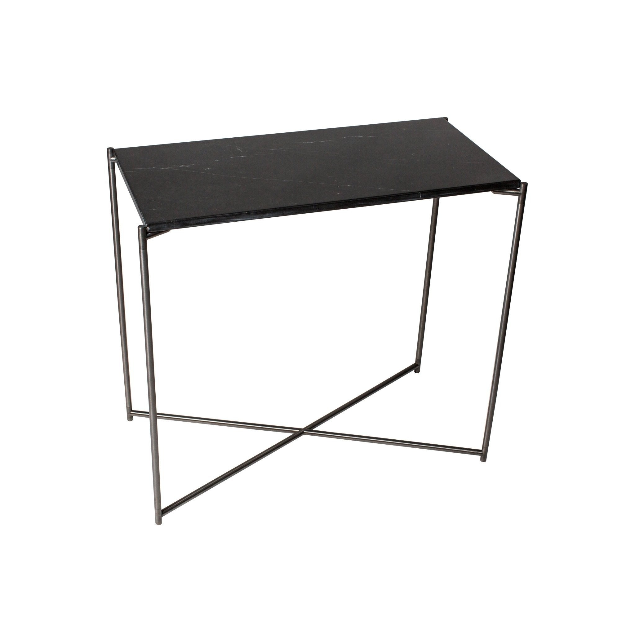 Iris Small Console Table - Black Marble Top & Gun Metal Frame
