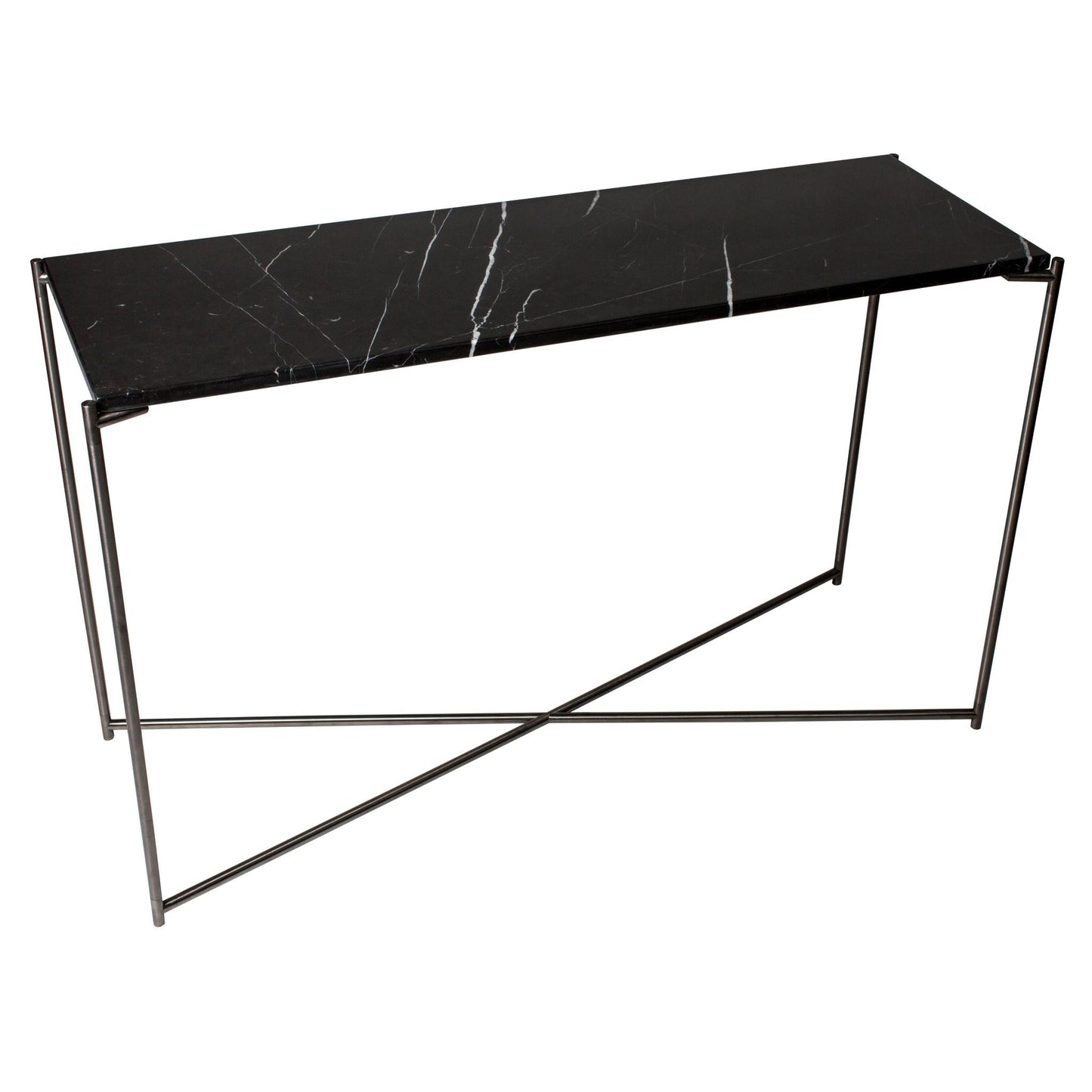 Iris Large Console Table - Black Marble Top & Gun Metal Frame