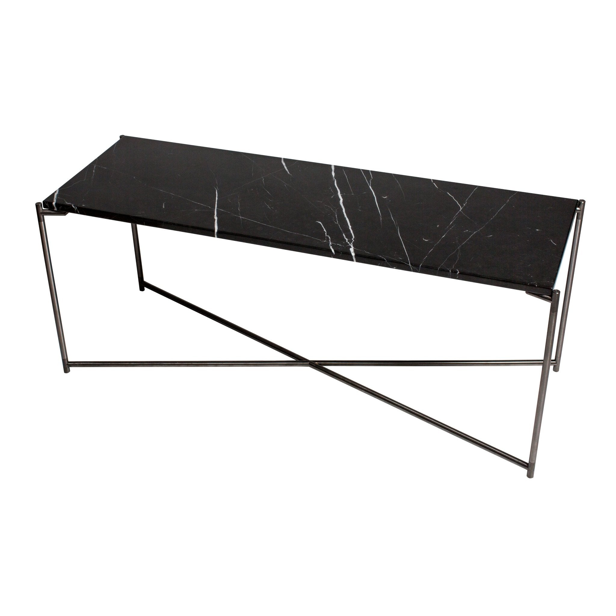 Iris Large TV Stand - Black Marble Top & Gun Metal Frame