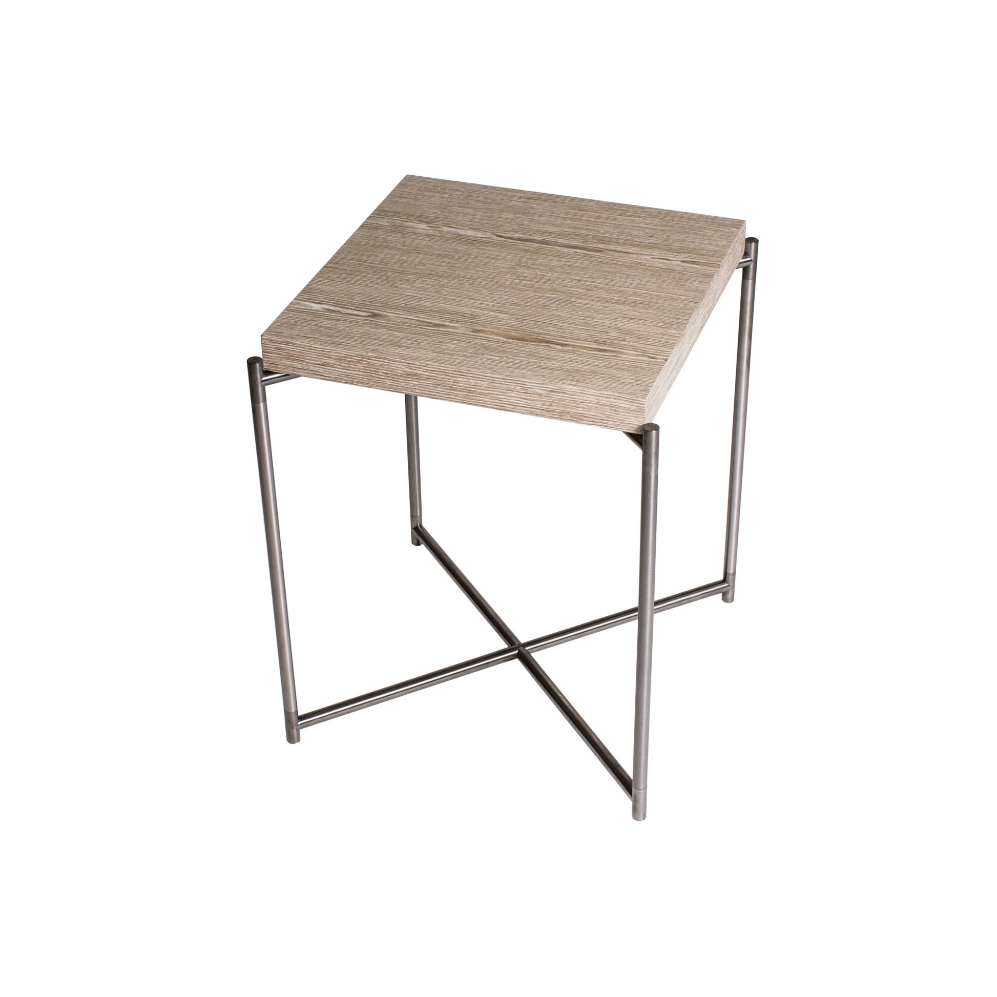 Iris Square Side Table - Weathered Oak & Gun Metal Frame