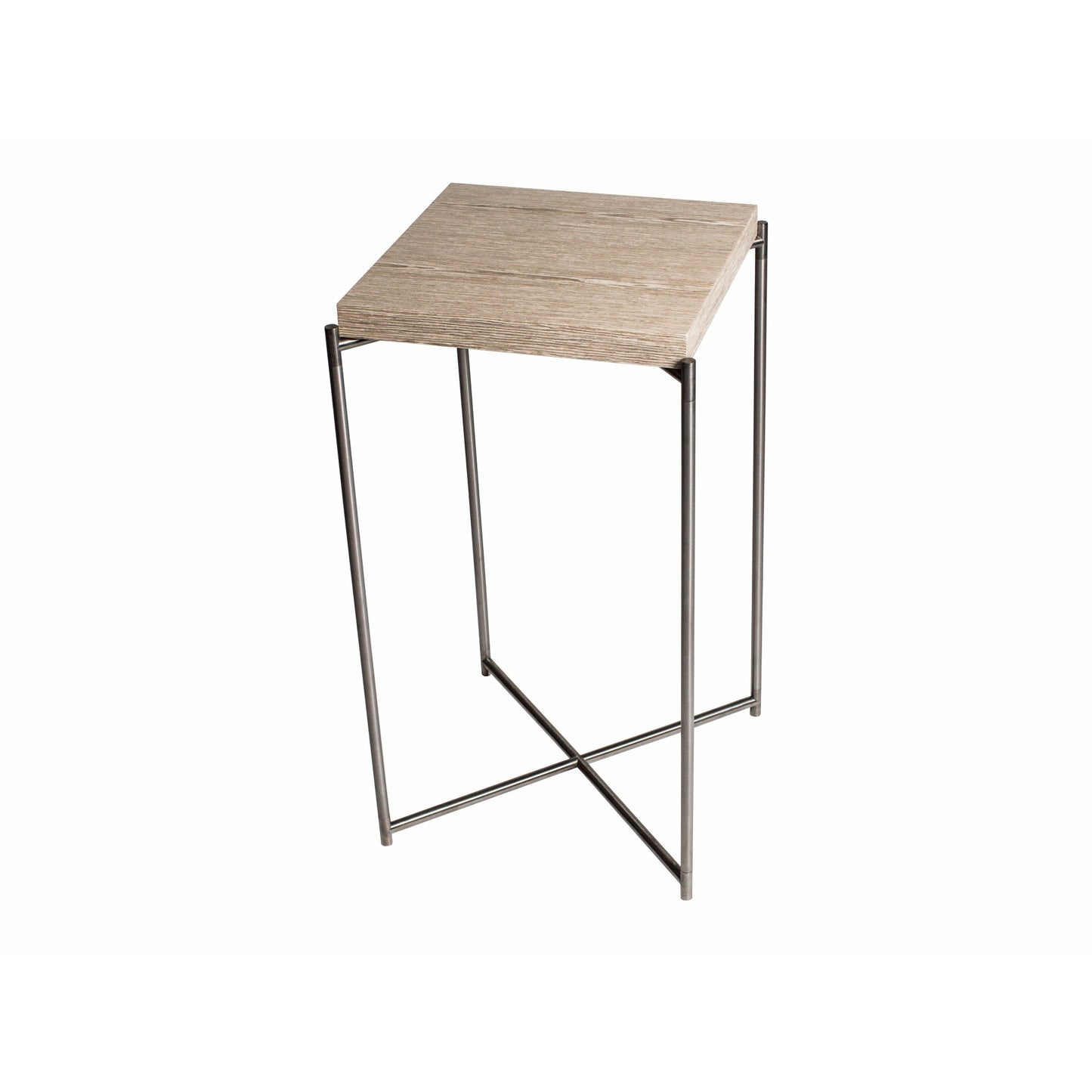 Iris Square Plant Stand - Weathered Oak & Gun Metal Frame