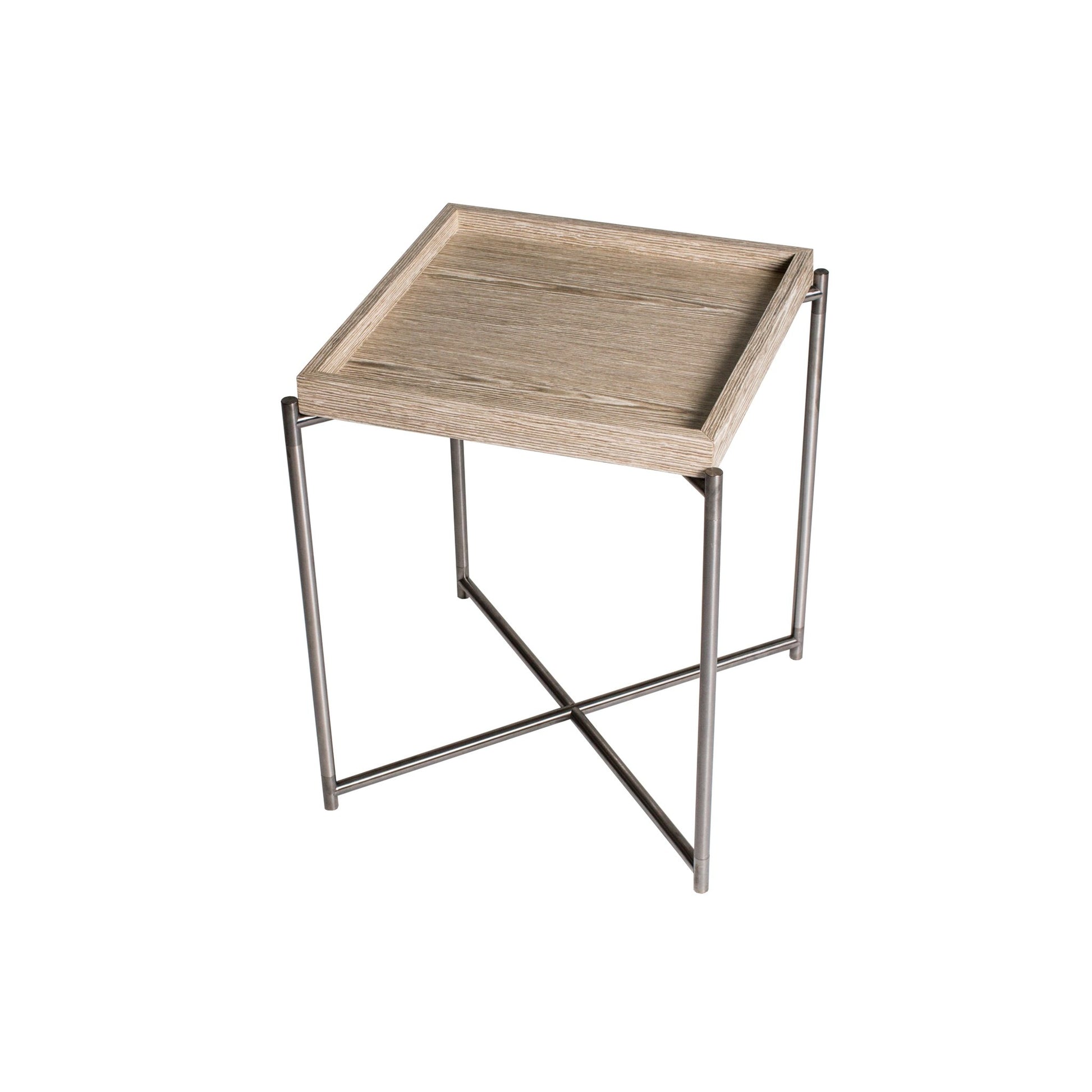 Iris Square Tray Top Side Table - Weathered Oak Tray & Gun Metal Frame