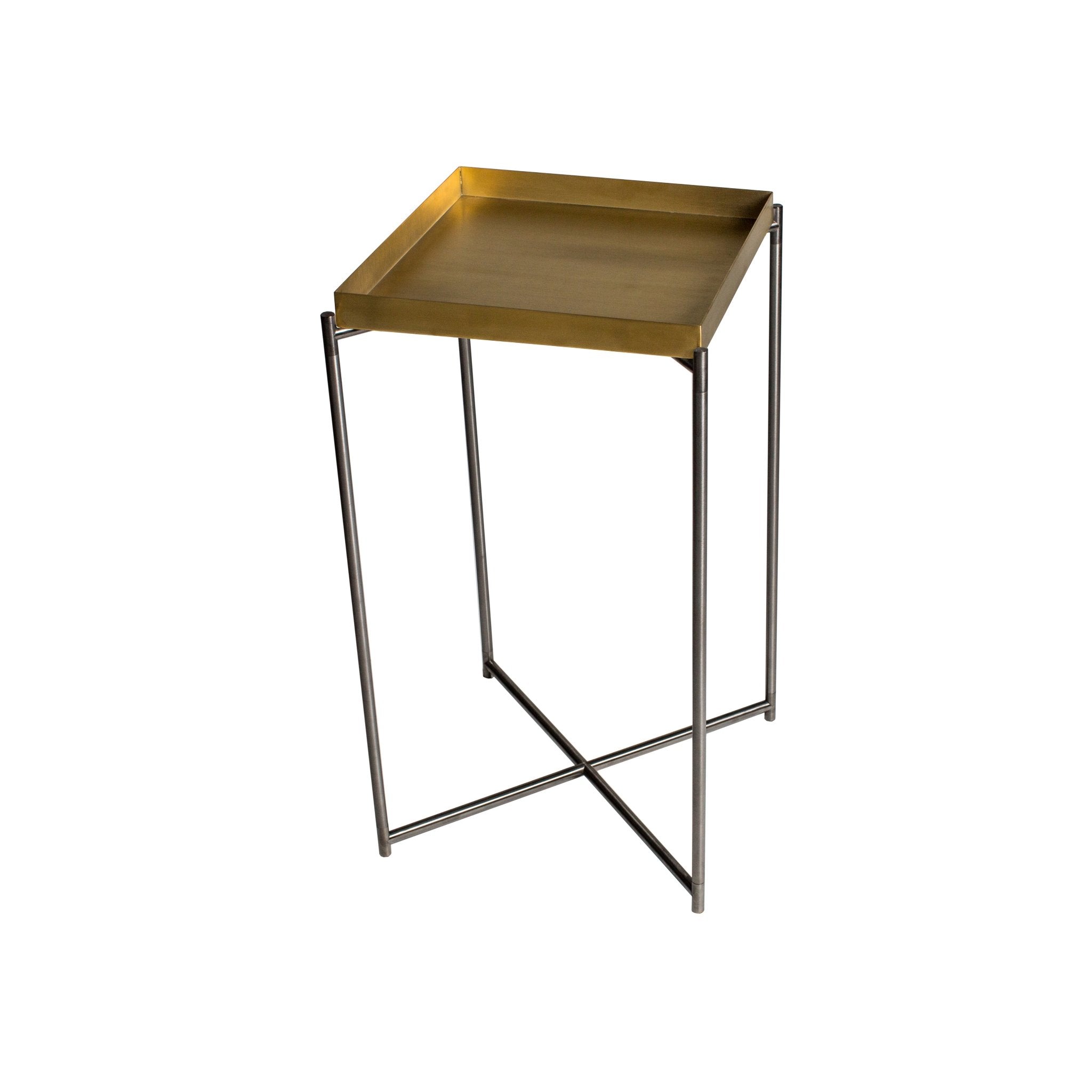 Iris Square Tray Top Plant Stand - Brass Tray & Gun Metal Frame