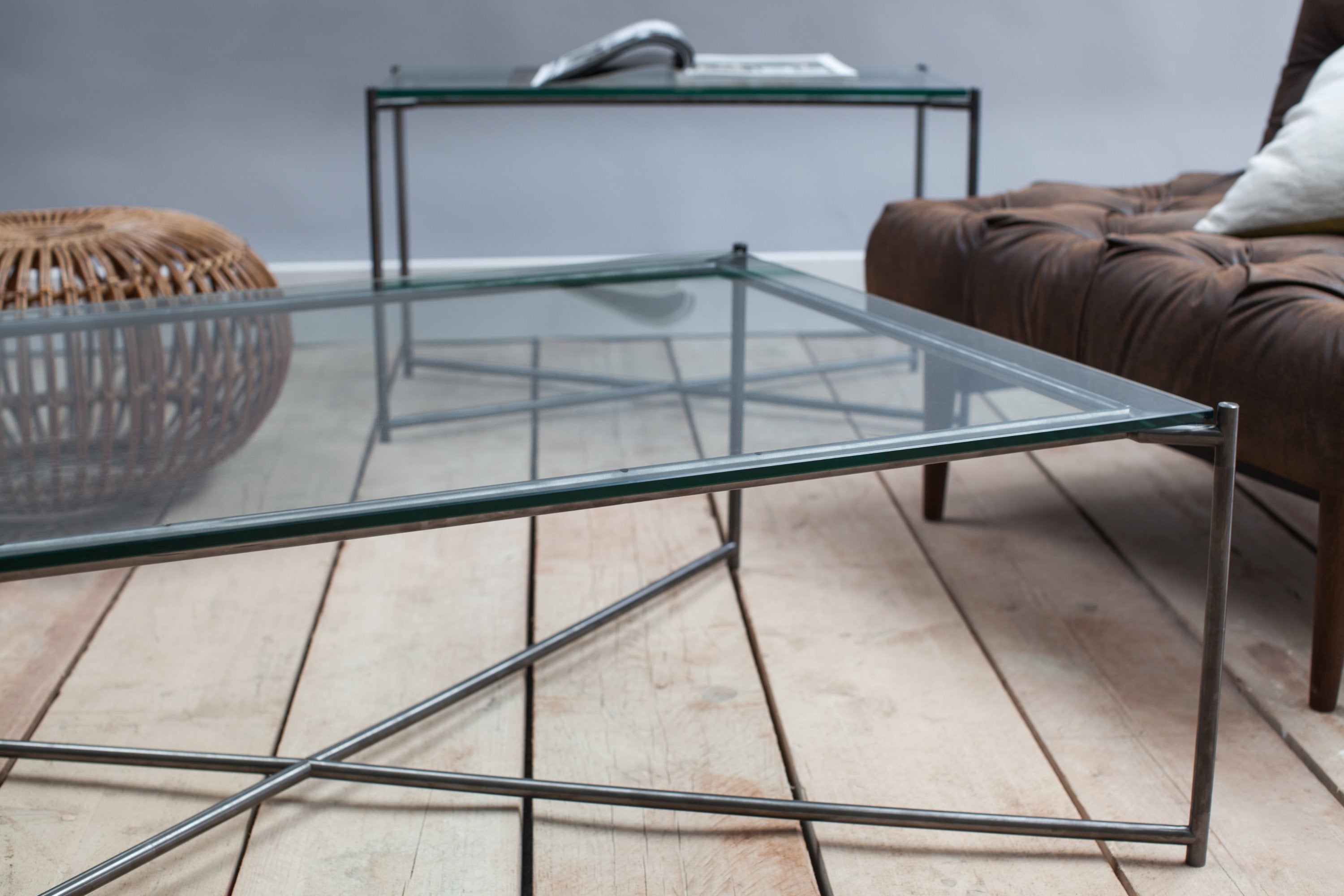 Iris Small Console Table - Clear Glass Top & Gun Metal Frame