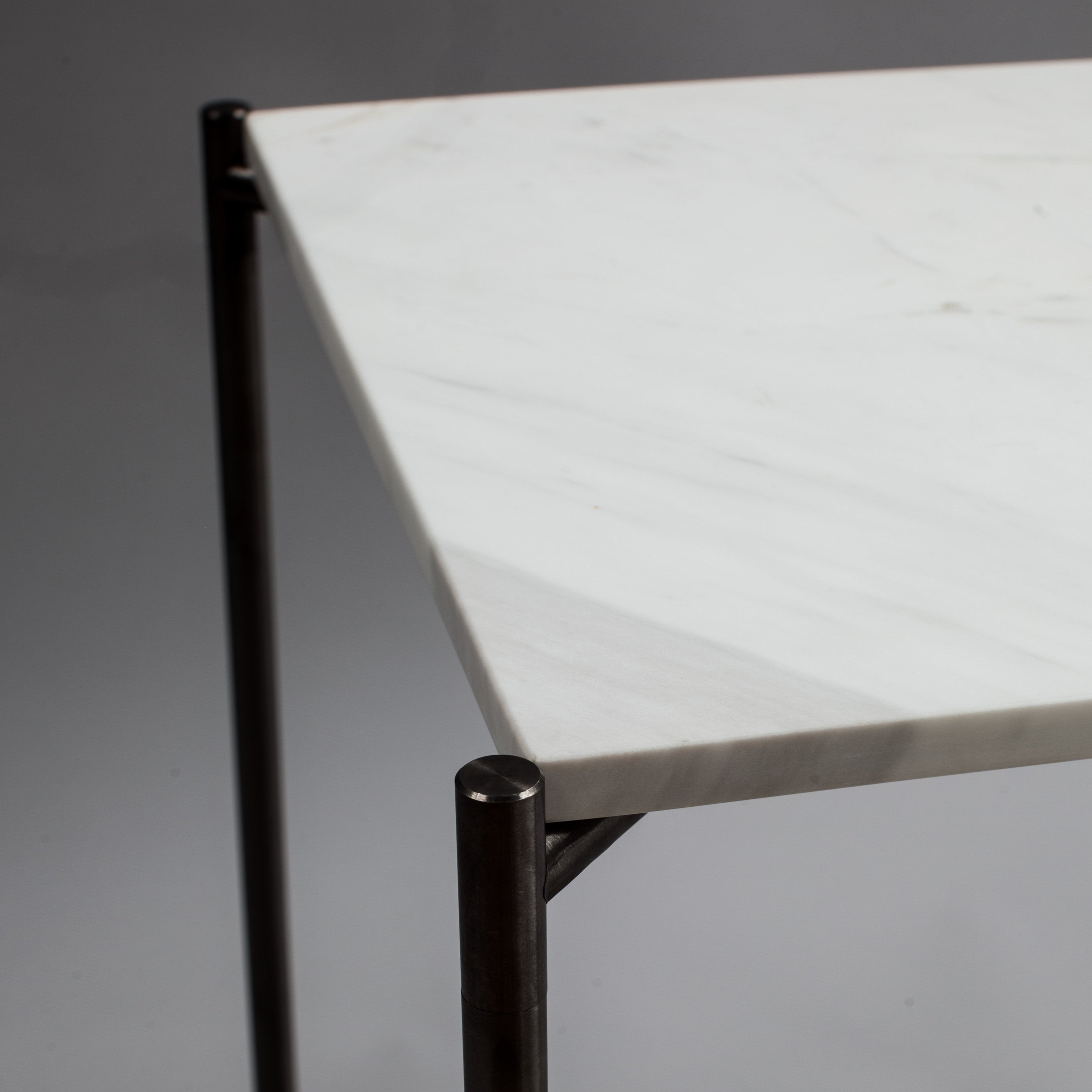 Iris Small Console Table - White Marble Top & Gun Metal Frame