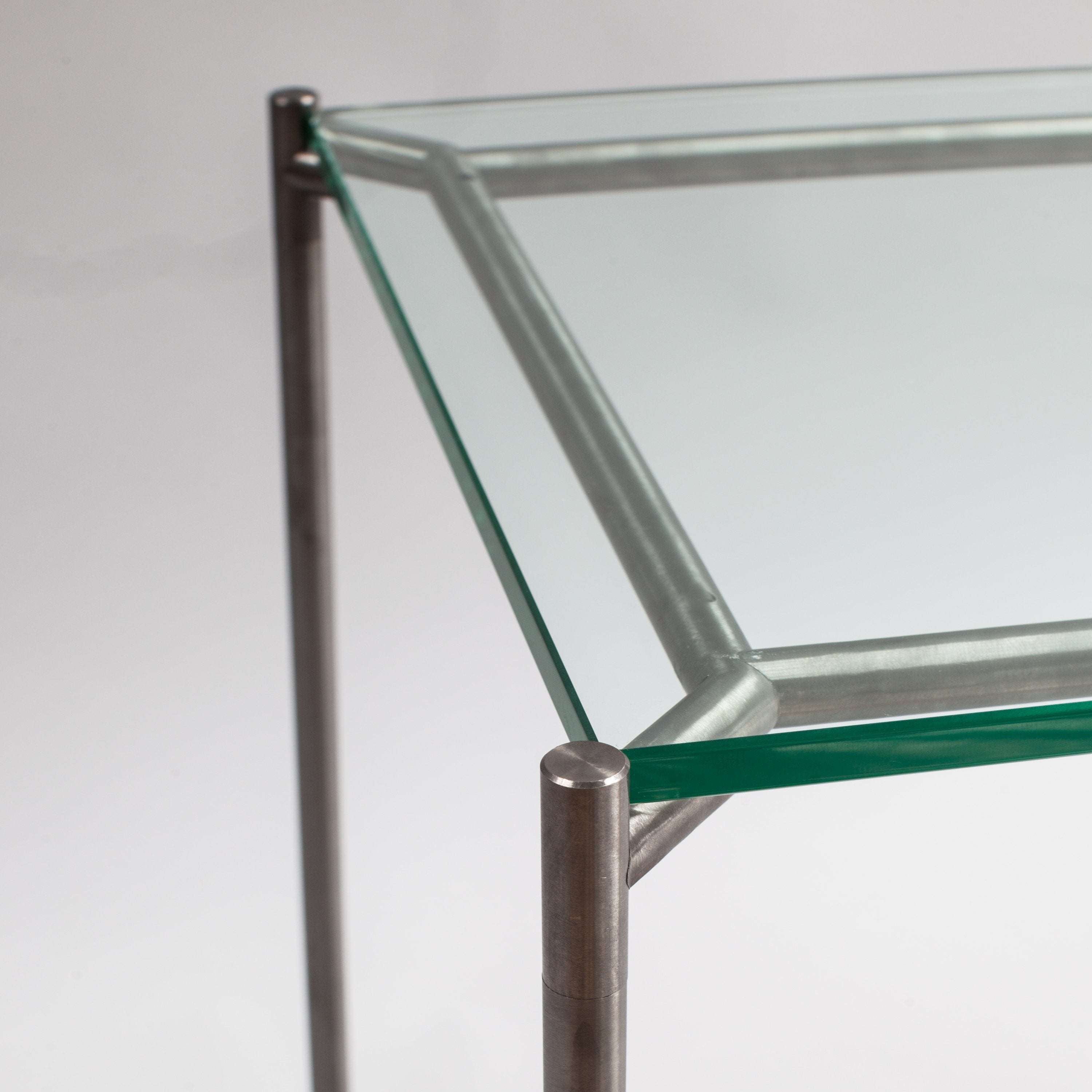 Iris Small Console Table - Clear Glass Top & Gun Metal Frame
