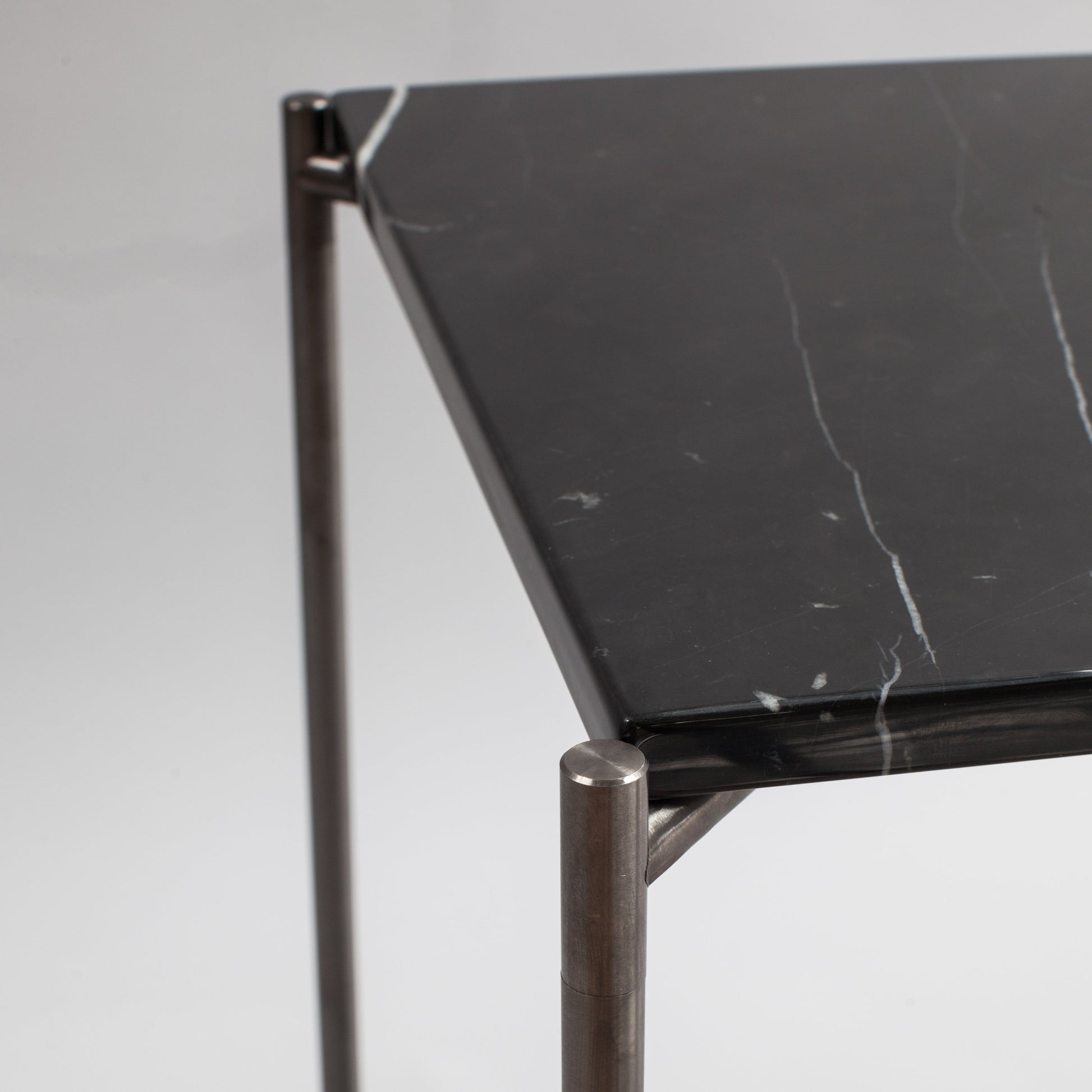 Iris Large Console Table - Black Marble Top & Gun Metal Frame