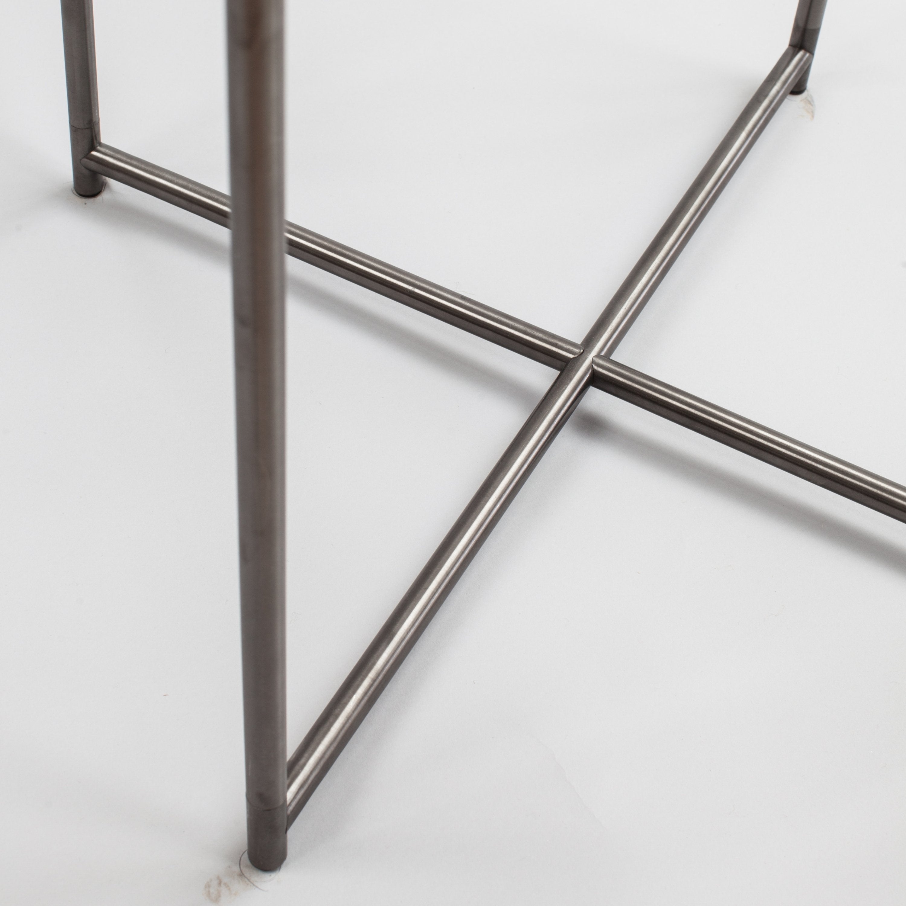 Iris Small Console Table - Antiqued Glass Top & Gun Metal Frame