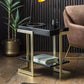 Oronero black and gold geometric side table with shelf in room setting