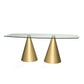 Oscar Long Large Rectangular Dining Table - Clear Glass Top & Twin Brass Bases