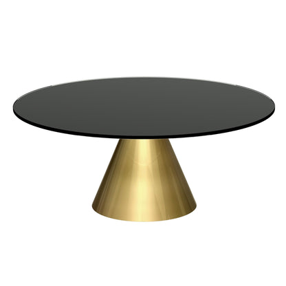 Oscar Small Circular Coffee Table - Black Glass Top & Brass Base