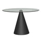 Oscar Large Circular Dining Table - Clear Glass Top & Black Base