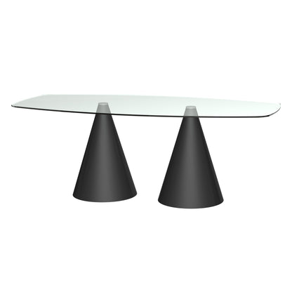 Oscar Long Large Rectangular Dining Table - Clear Glass Top & Twin Black Bases