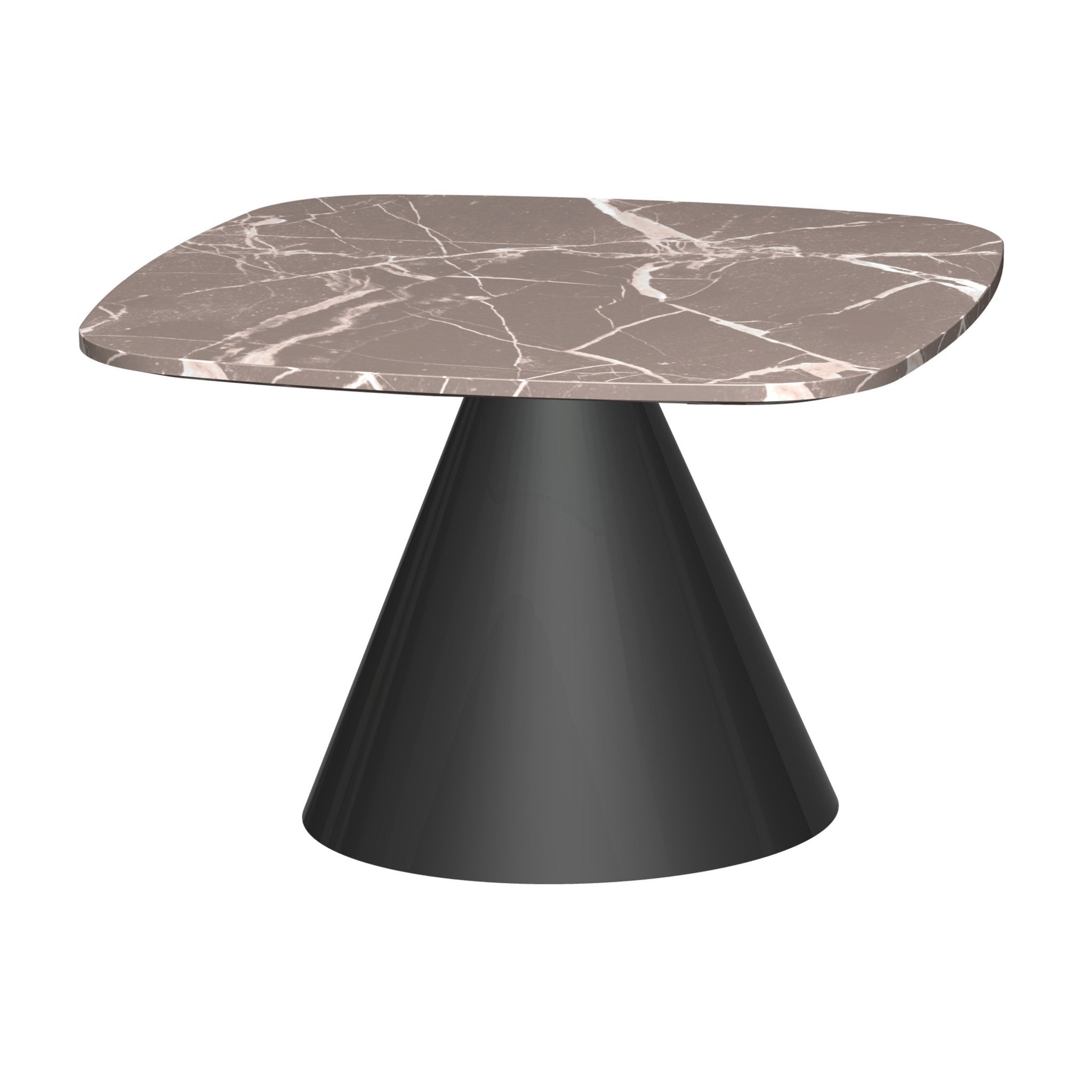 Oscar Square Side Table - Brown Marble Top & Black Base