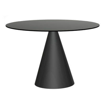 Oscar Large Circular Dining Table - Black Glass Top & Black Base