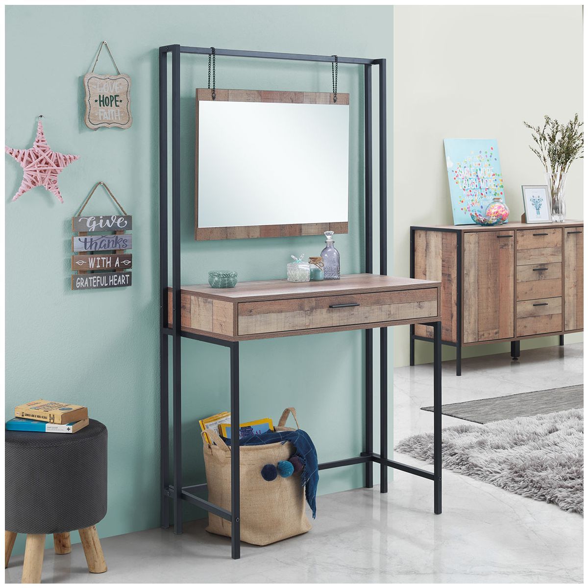Stretton Industrial Dressing Table With Mirror - BeautyTables