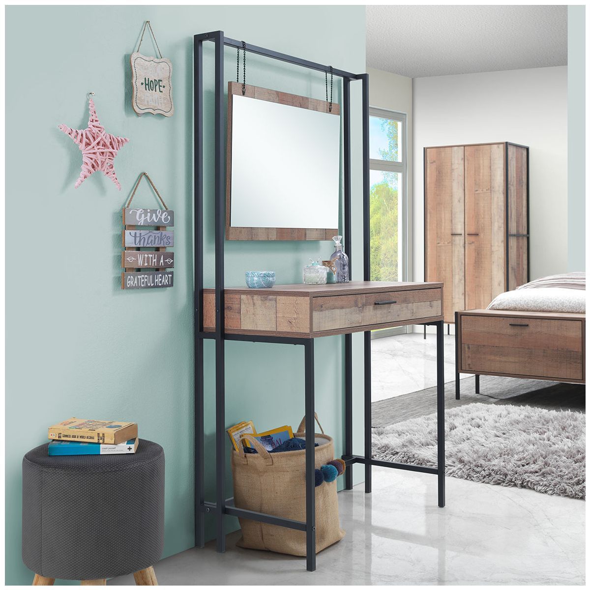 Stretton Industrial Dressing Table With Mirror - BeautyTables