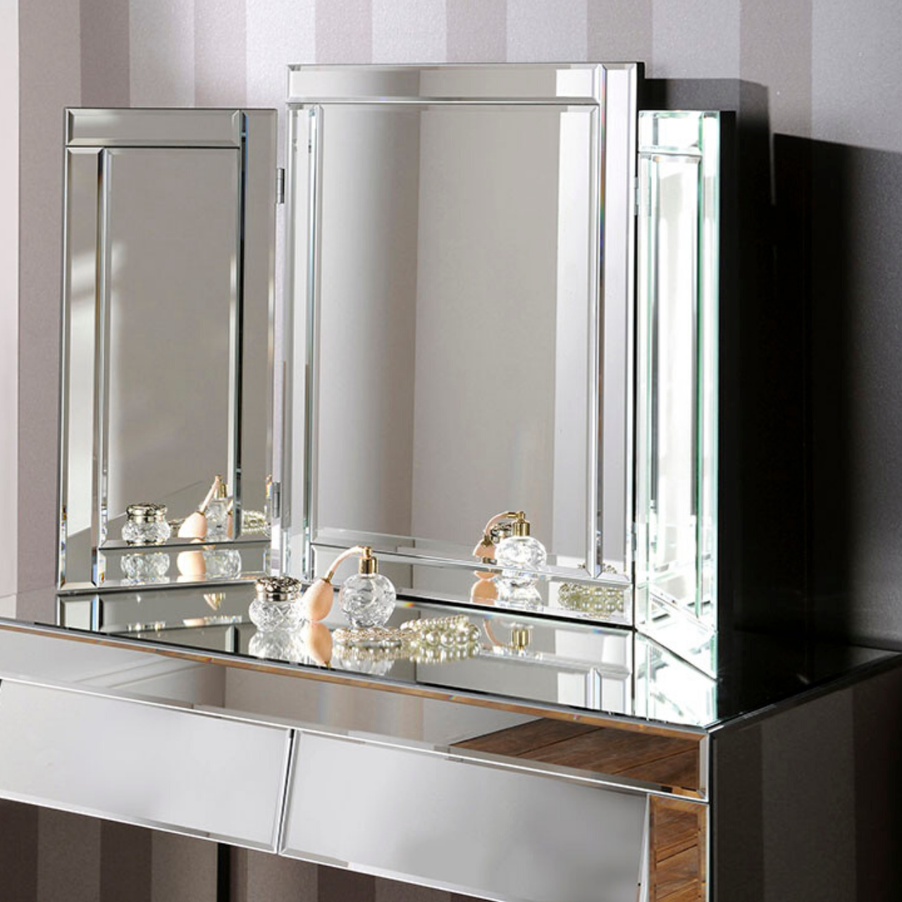 Marylin Triple Bevelled Vanity Mirror - BeautyTables