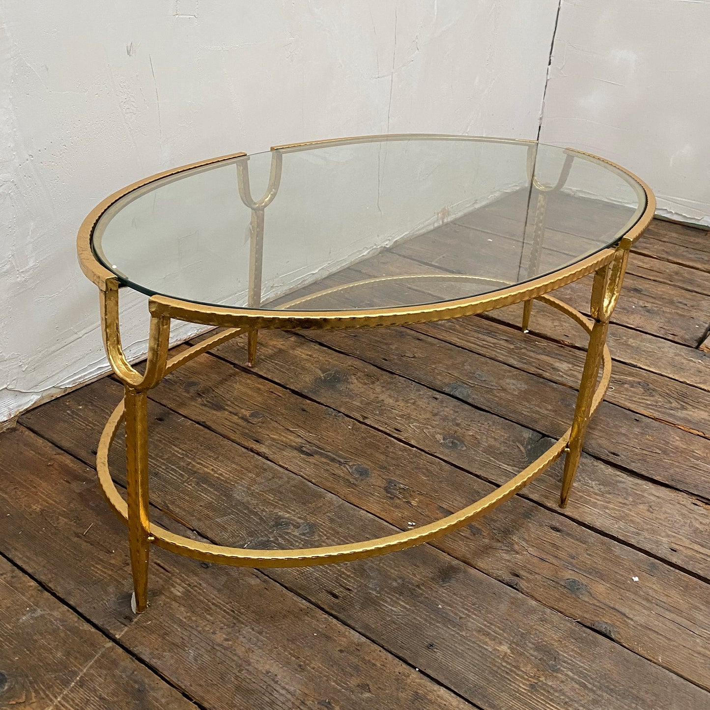 Gin Shu Oval Metal Coffee Table - Gold Gilt Leaf