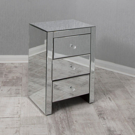 Clear Mirrored Bedside Table 3 Drawers
