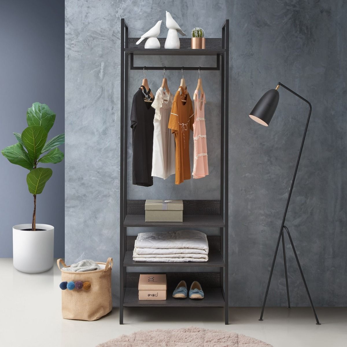 Zahra Open Wardrobe 4 Shelves - Black