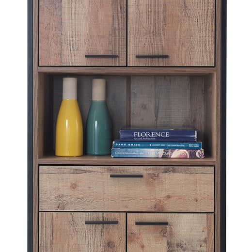 Stretton Tall Display Cabinet & Cupboard - Rustic Oak