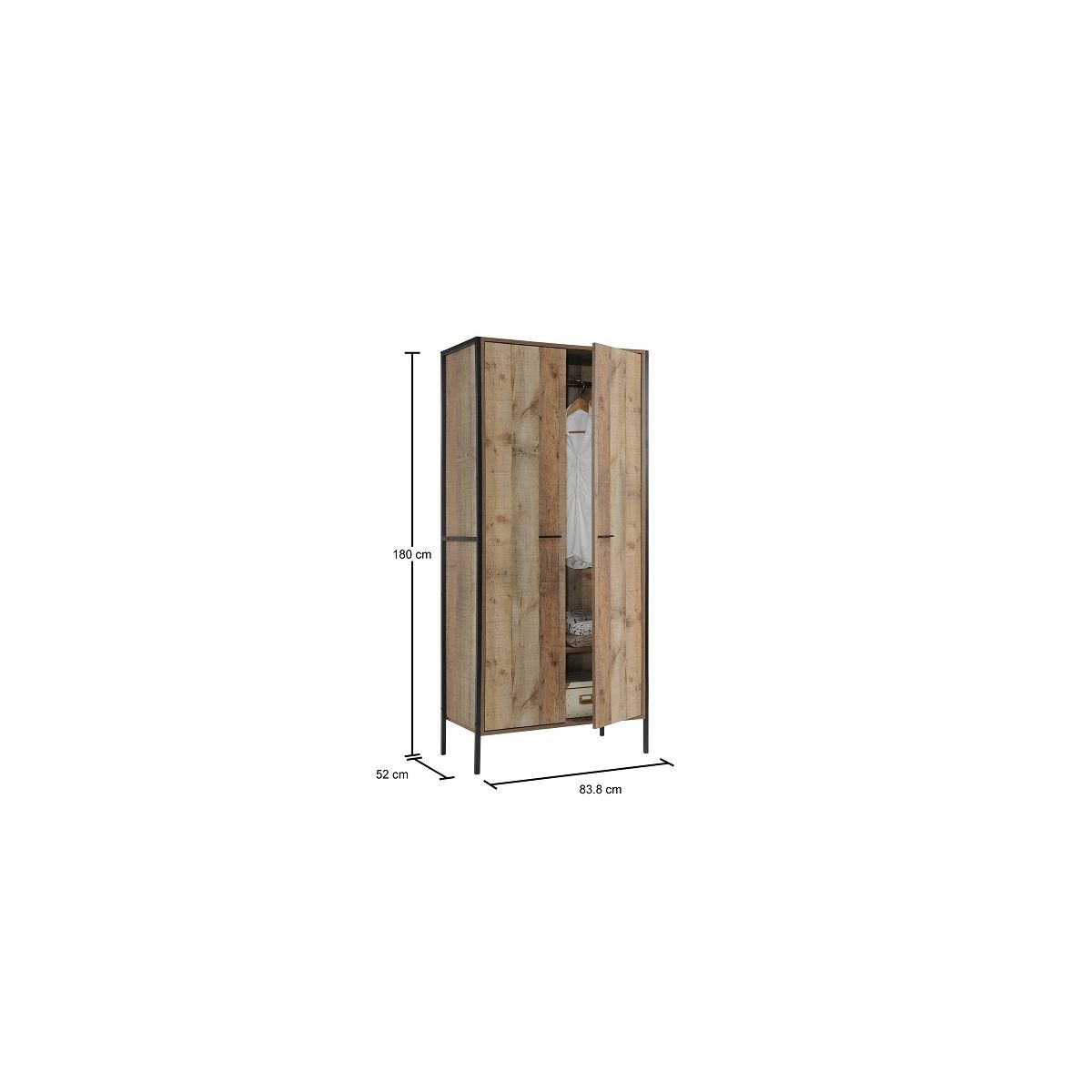 Stretton 2 Door Double Wardrobe - Rustic Oak